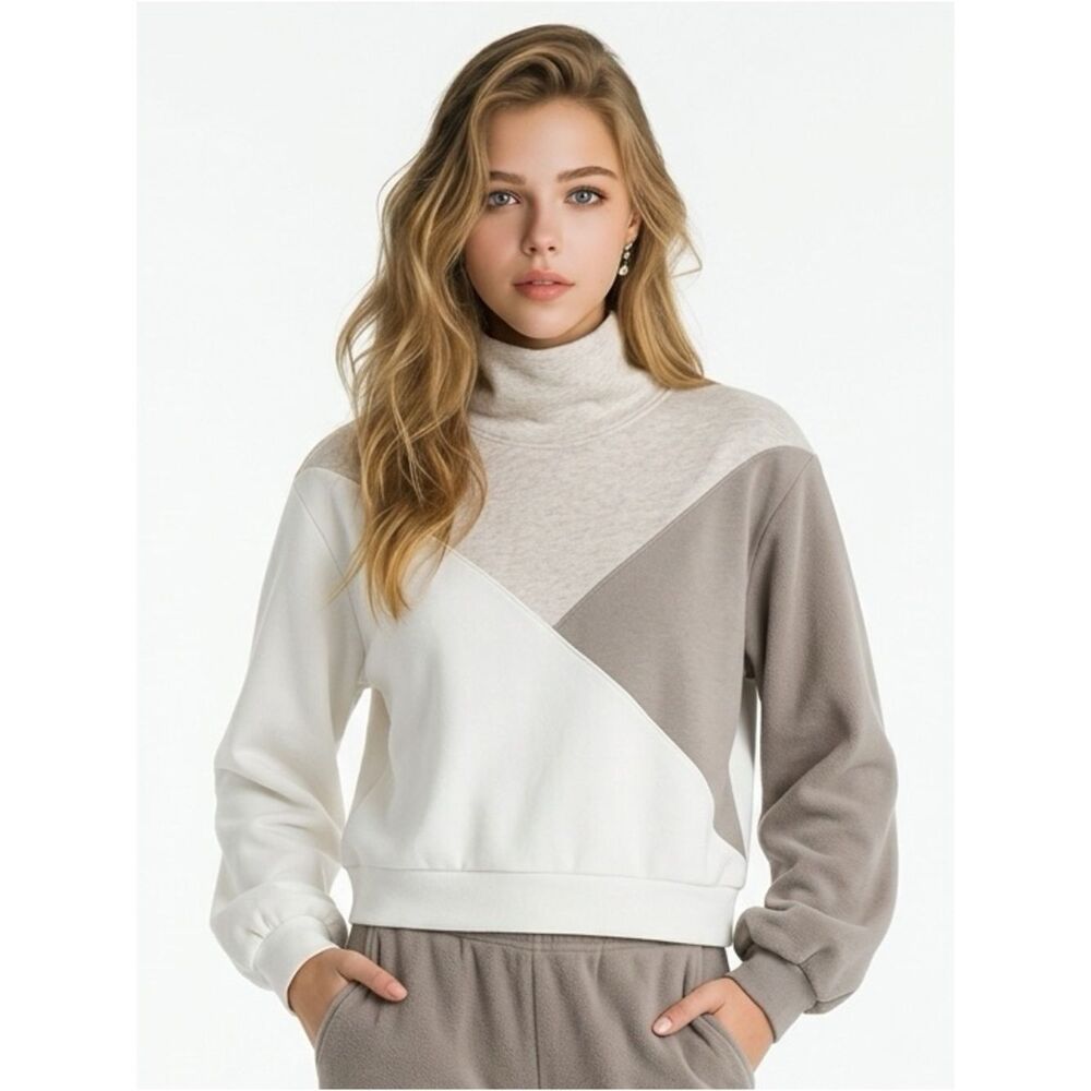 ABERCROMBIE & FITCH | Neutral Colorblock Turtleneck Sweatshirt Women’s Size S
